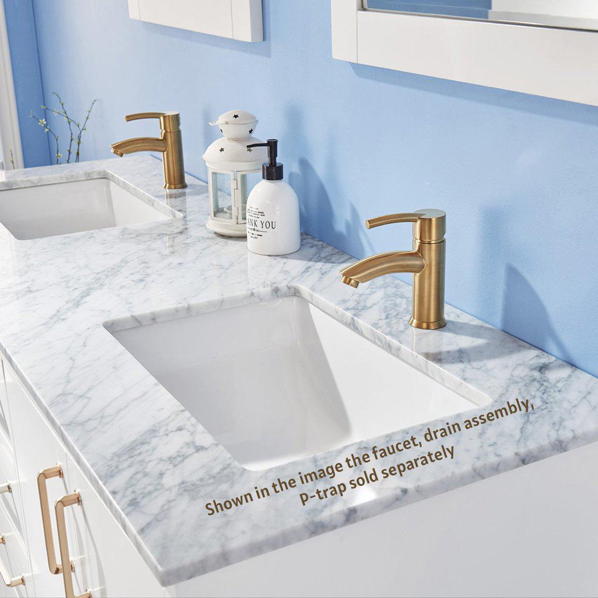 Altair Sutton 60" Double White Freestanding Bathroom Vanity Set With Natural Carrara White Marble Two Rectangular Undermount Ceramic Sinks, and Overflow