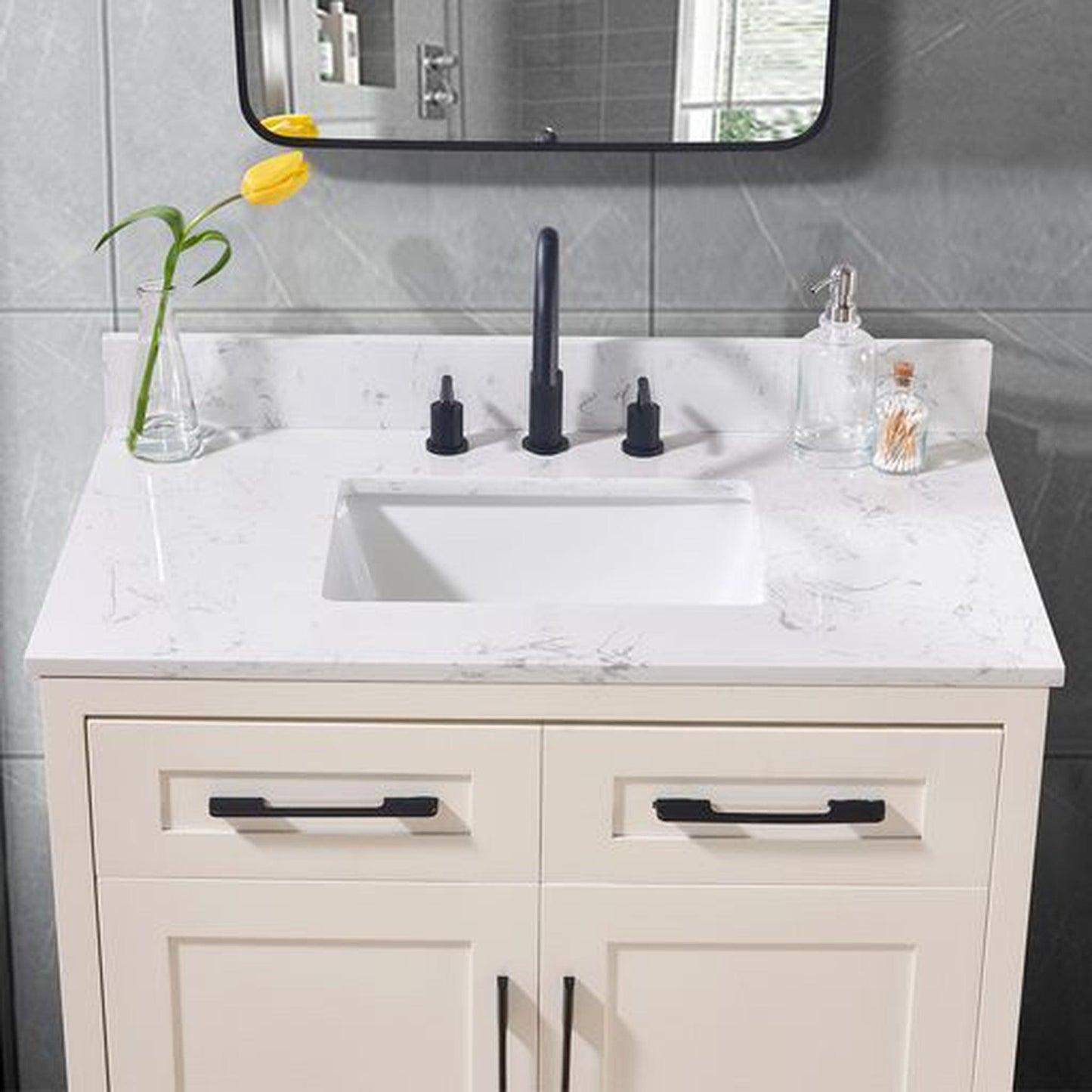 Altair Trento 37" x 22" Aosta White Composite Stone Bathroom Vanity Top With White SInk