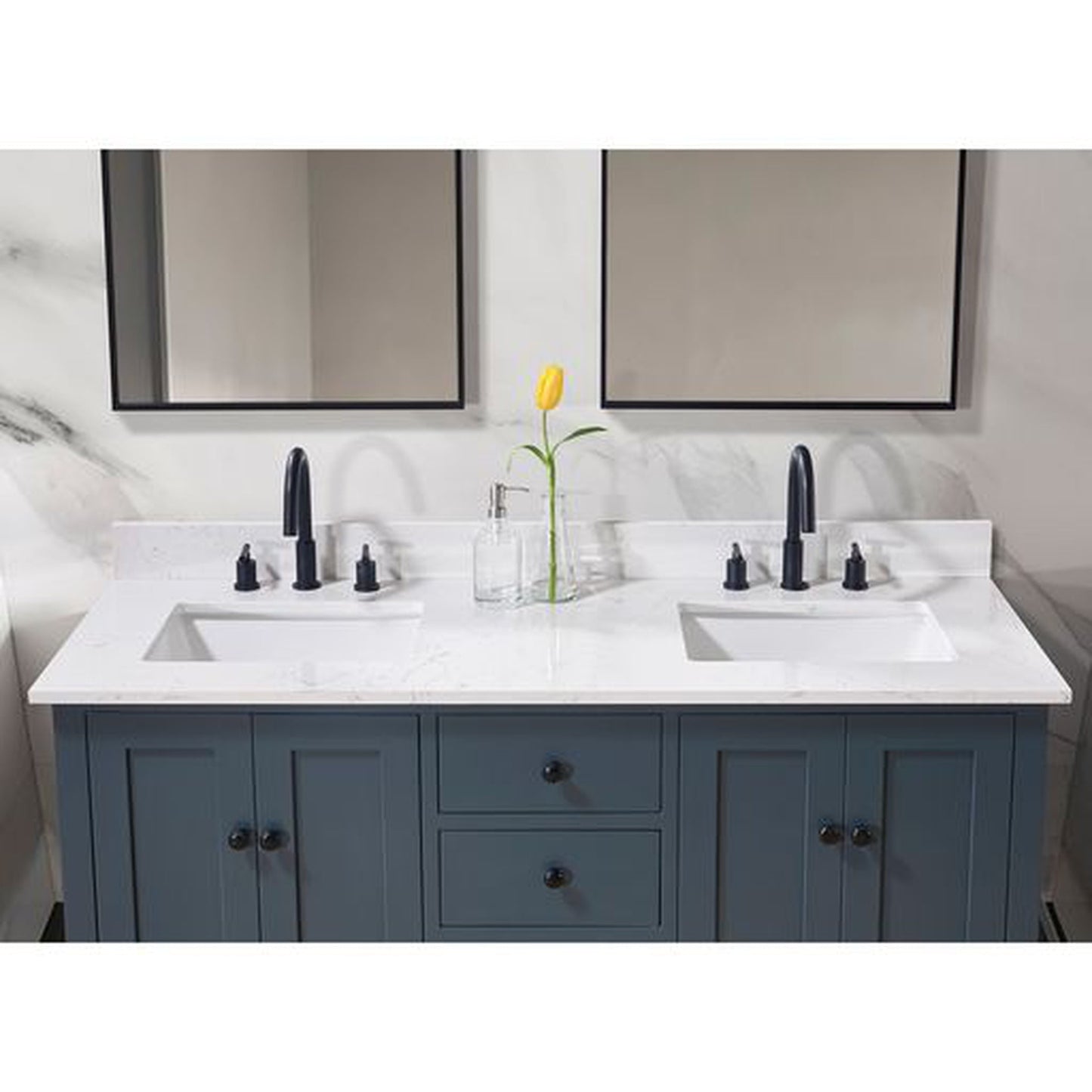 Altair Trento 61" x 22" Aosta White Composite Stone Bathroom Vanity Top With Double White SInk