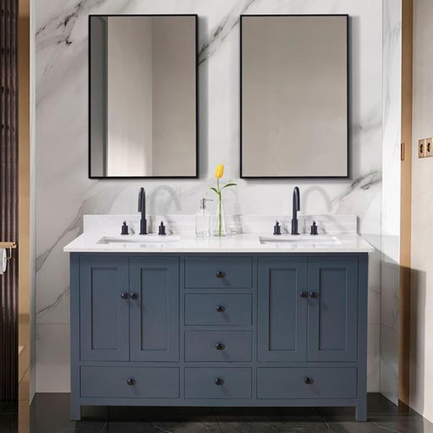 Altair Trento 61" x 22" Aosta White Composite Stone Bathroom Vanity Top With Double White SInk