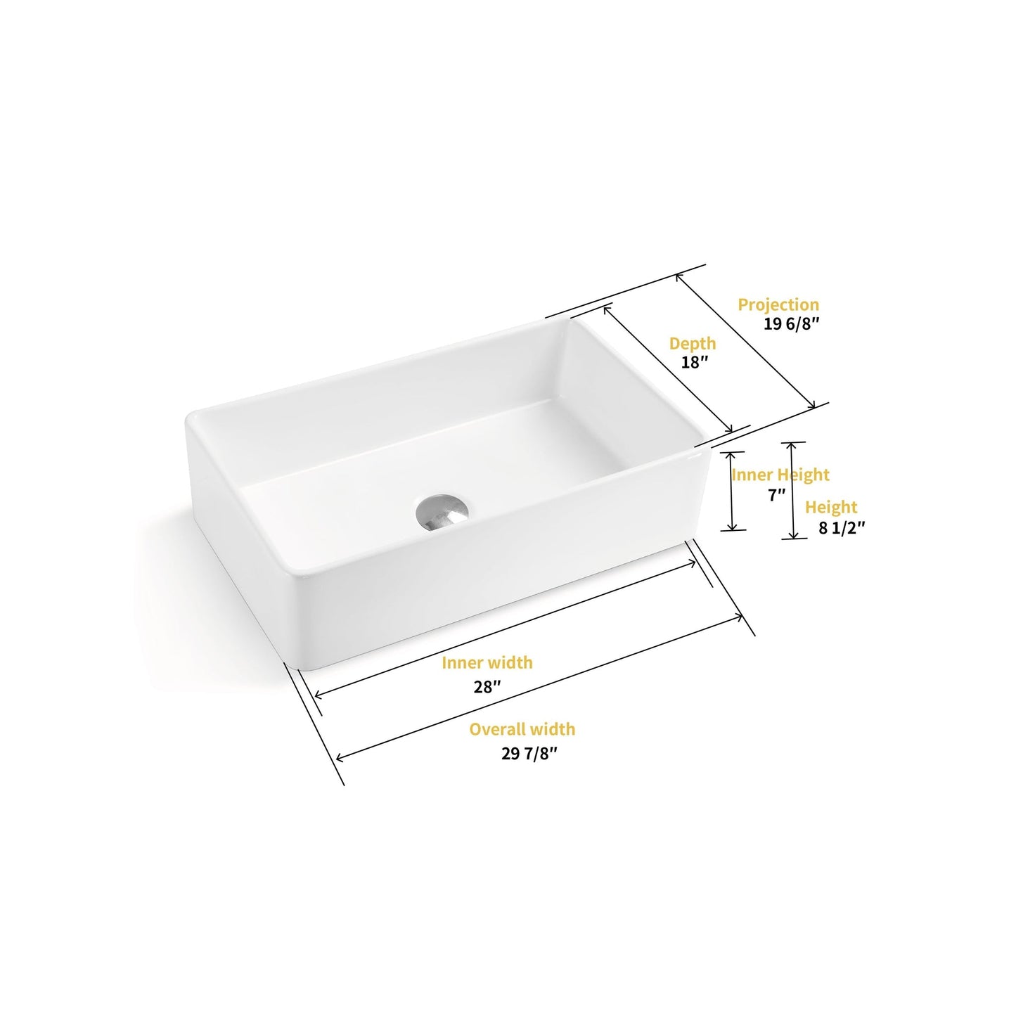 Altair Treviso 30" Rectangular White Ceramic Farmhouse Sink