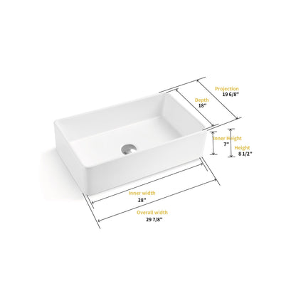 Altair Treviso 30" Rectangular White Ceramic Farmhouse Sink