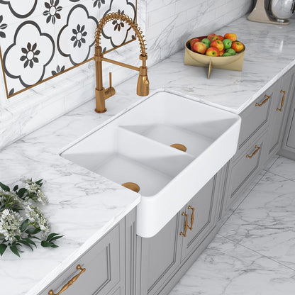 Altair Trieste 32" Rectangular White Ceramic Double Farmhouse Sink