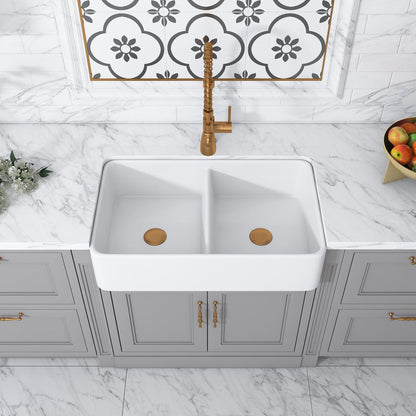 Altair Trieste 32" Rectangular White Ceramic Double Farmhouse Sink