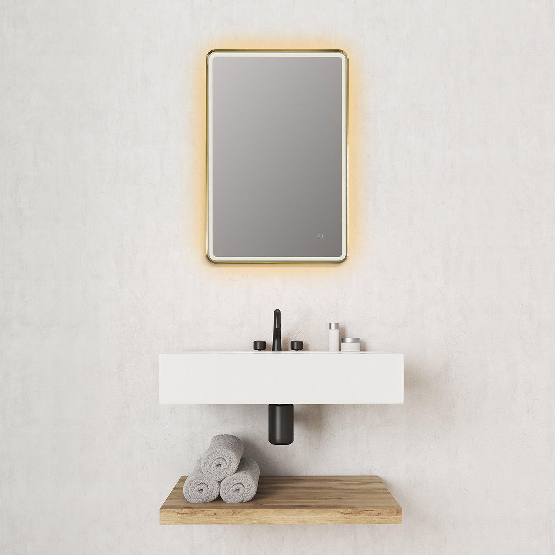 Altair Viaggi 24" Rectangle Brushed Gold Wall-Mounted LED Mirror