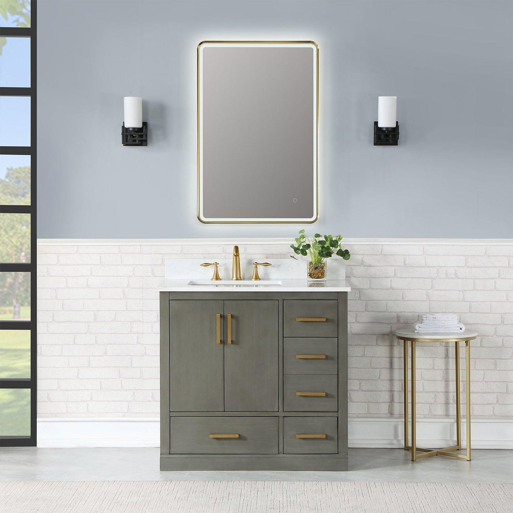 Altair Viaggi 24" Rectangle Brushed Gold Wall-Mounted LED Mirror
