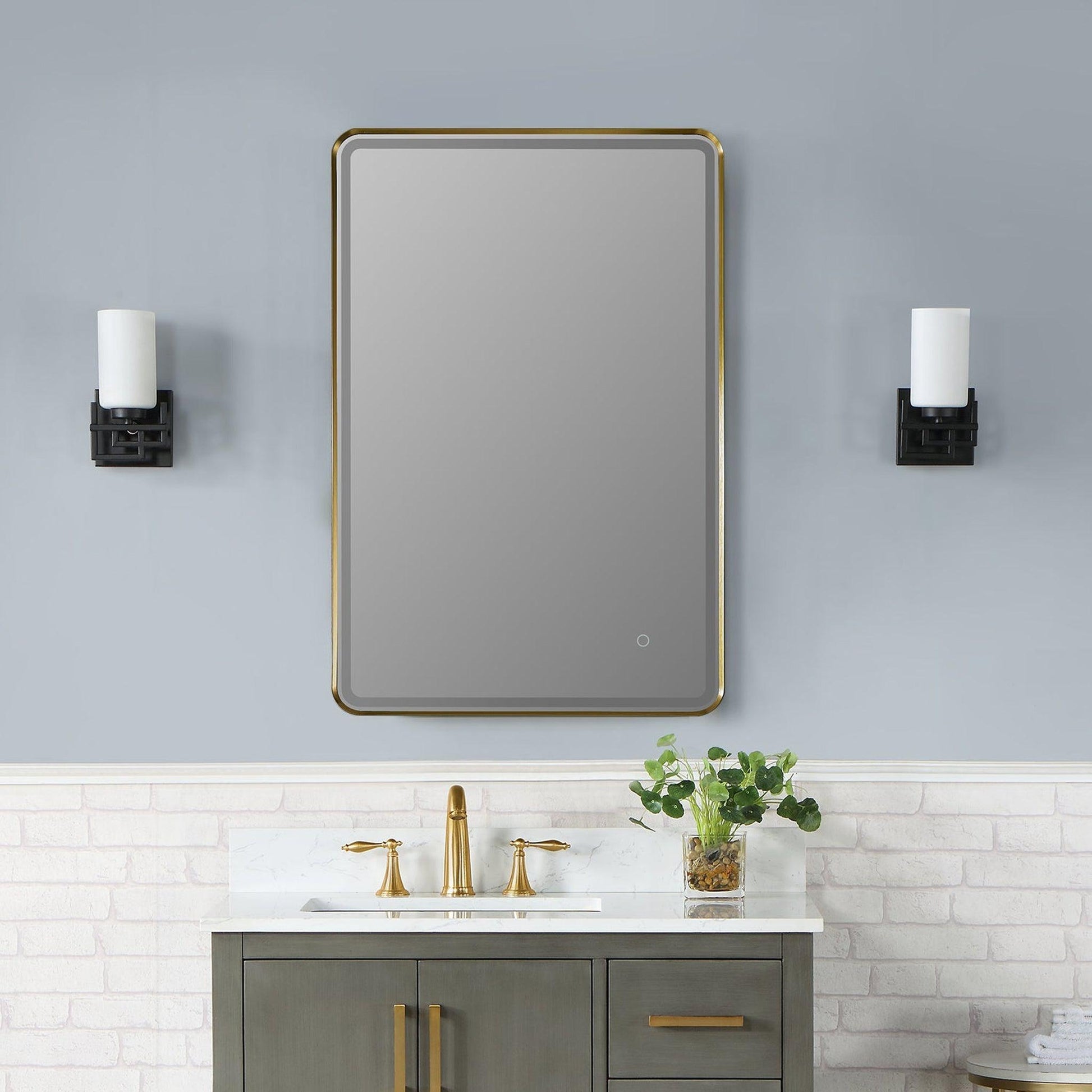 Altair Viaggi 24" Rectangle Brushed Gold Wall-Mounted LED Mirror