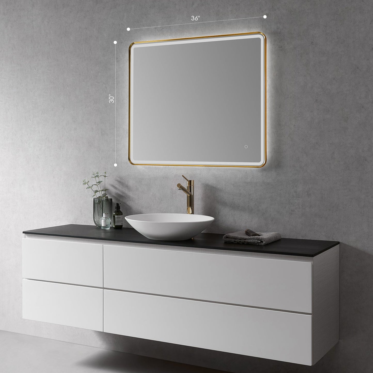 Altair Viaggi 36" Rectangle Brushed Gold Wall-Mounted LED Mirror