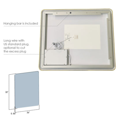 Altair Viaggi 36" Rectangle Brushed Gold Wall-Mounted LED Mirror