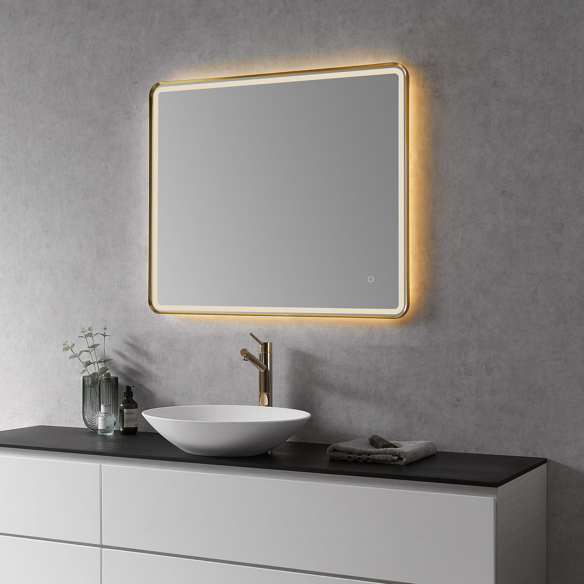 Altair Viaggi 36" Rectangle Brushed Gold Wall-Mounted LED Mirror