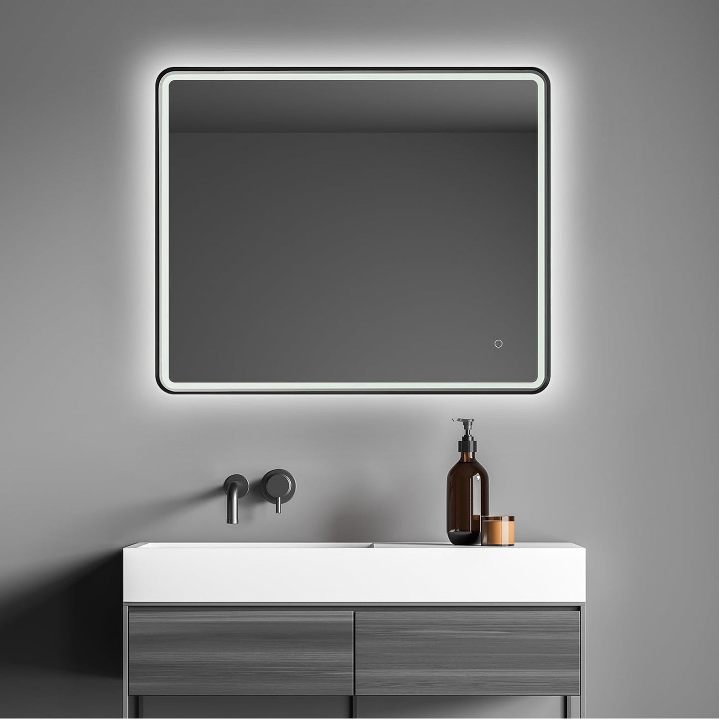 Altair Viaggi 36" Rectangle Matte Black Wall-Mounted LED Mirror