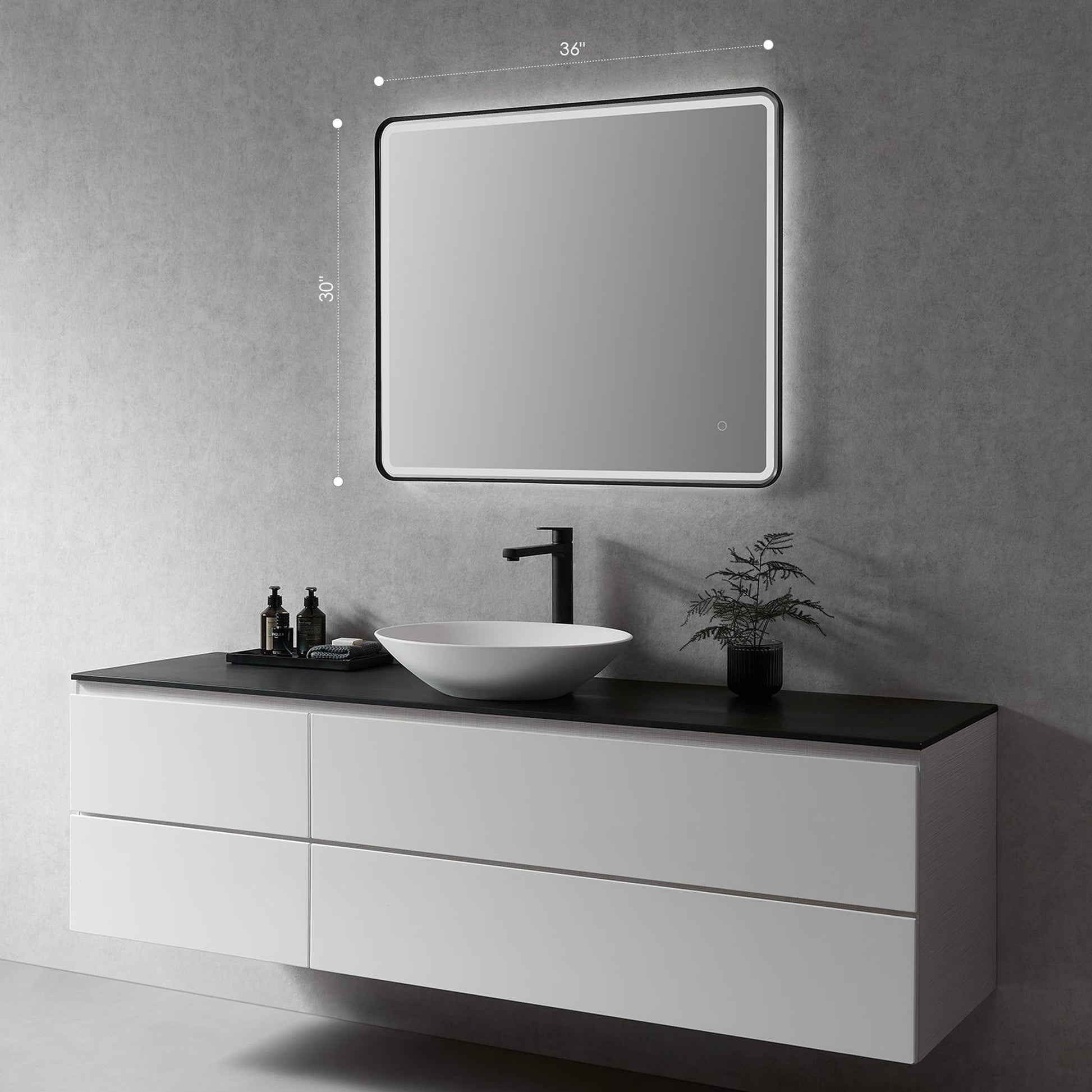 Altair Viaggi 36" Rectangle Matte Black Wall-Mounted LED Mirror