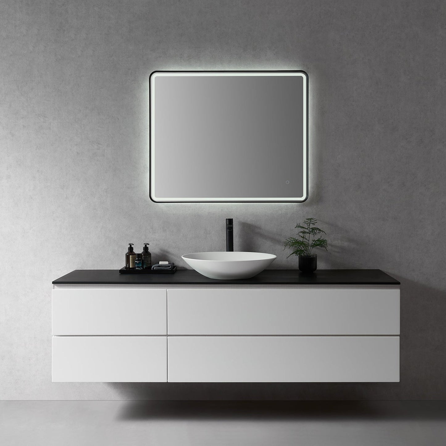 Altair Viaggi 36" Rectangle Matte Black Wall-Mounted LED Mirror