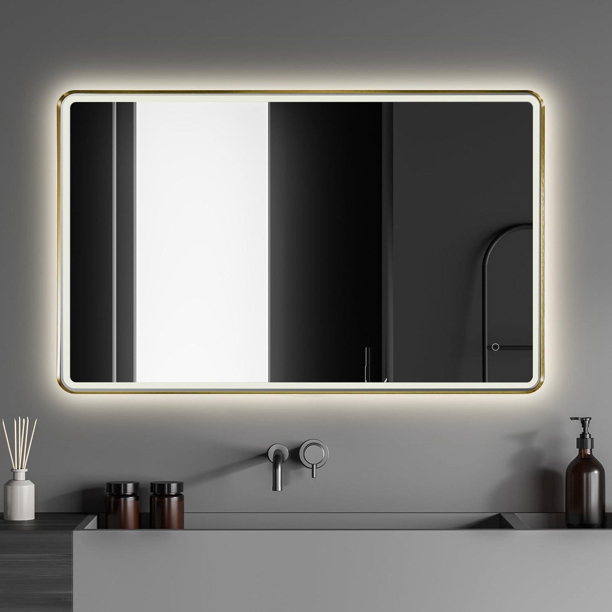 Altair Viaggi 48" Rectangle Brushed Gold Wall-Mounted LED Mirror