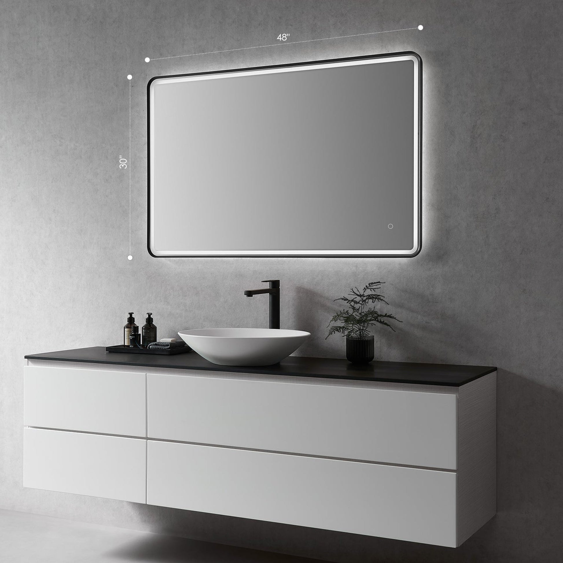 Altair Viaggi 48" Rectangle Matte Black Wall-Mounted LED Mirror