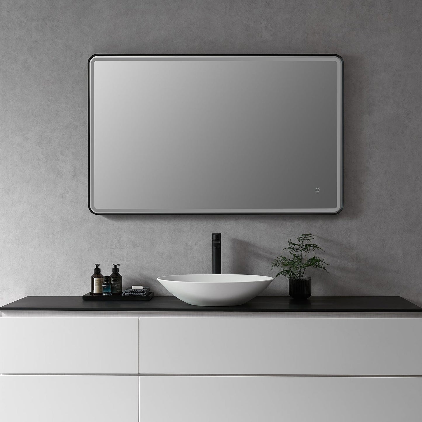 Altair Viaggi 48" Rectangle Matte Black Wall-Mounted LED Mirror