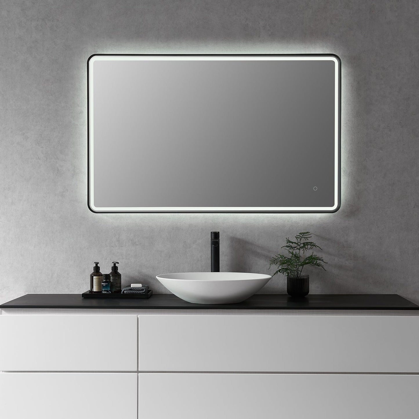 Altair Viaggi 48" Rectangle Matte Black Wall-Mounted LED Mirror