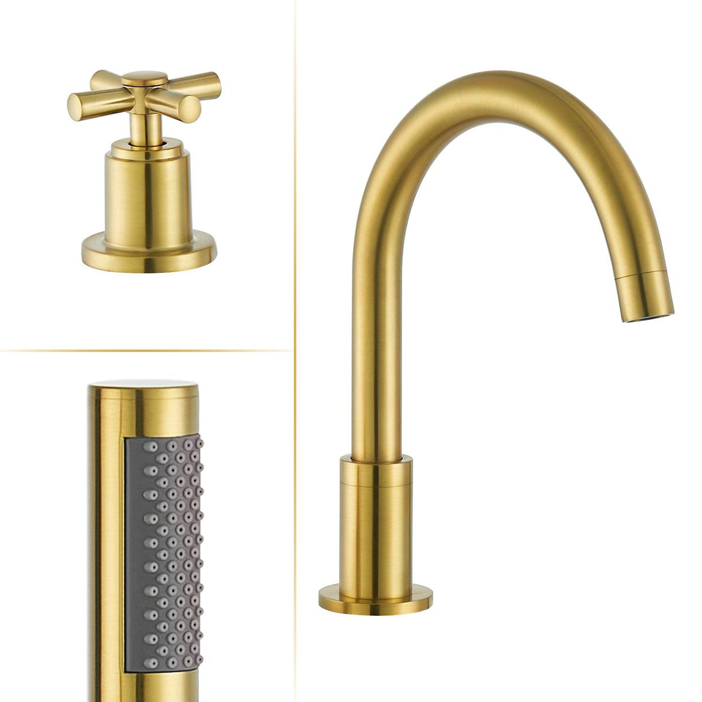 Altair Vikran Brushed Gold Triple Handle Deck-mounted Bathtub Faucet With Handshower