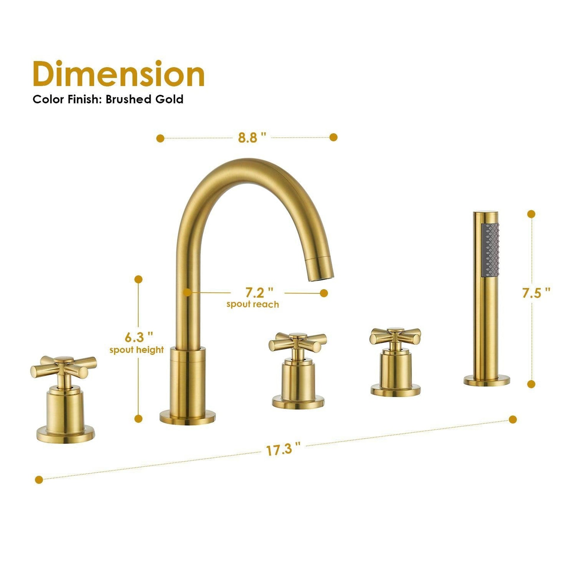 Altair Vikran Brushed Gold Triple Handle Deck-mounted Bathtub Faucet With Handshower