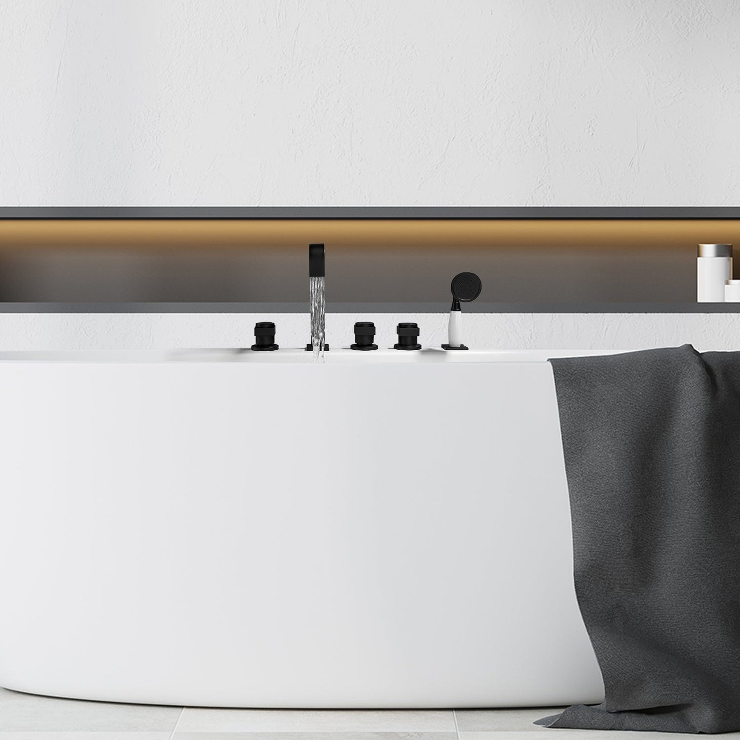 Altair Vikran Matte Black Triple Handle Deck-mounted Bathtub Faucet With Handshower