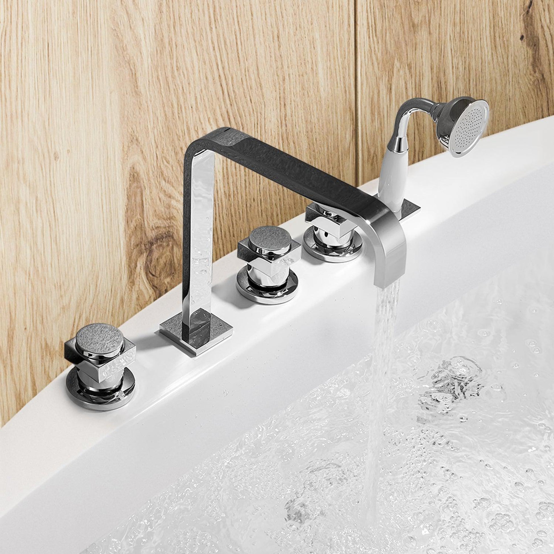 Altair Vikran Polished Chome Triple Handle Deck-mounted Bathtub Faucet With Handshower