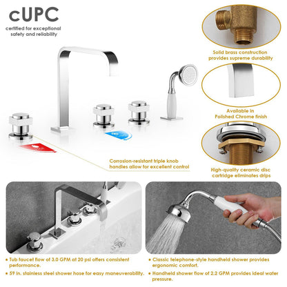 Altair Vikran Polished Chome Triple Handle Deck-mounted Bathtub Faucet With Handshower