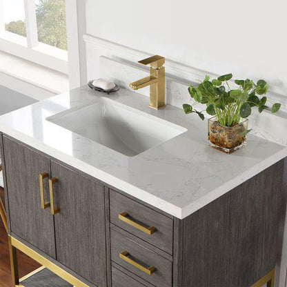 Altair Wildy 36" Classical Grey Freestanding Single Bathroom Vanity Set With Stylish Composite Grain White Stone Top, Rectangular Undermount Ceramic Sink, Overflow, and Backsplash