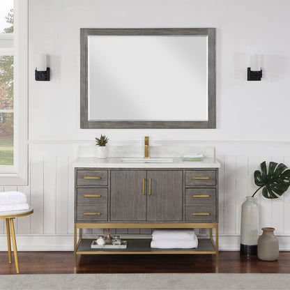 Altair Wildy 48" Classical Grey Freestanding Single Bathroom Vanity Set With Mirror, Stylish Composite Grain White Stone Top, Rectangular Undermount Ceramic Sink, Overflow, and Backsplash