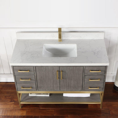 Altair Wildy 48" Classical Grey Freestanding Single Bathroom Vanity Set With Stylish Composite Grain White Stone Top, Rectangular Undermount Ceramic Sink, Overflow, and Backsplash