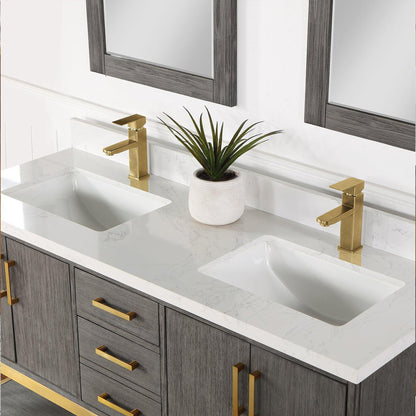 Altair Wildy 60" Classical Grey Freestanding Double Bathroom Vanity Set With Mirror, Stylish Composite Grain White Stone Top, Two Rectangular Undermount Ceramic Sinks, Overflow, and Backsplash