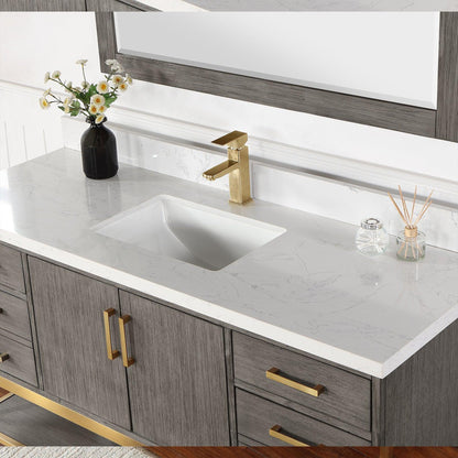 Altair Wildy 60" Classical Grey Freestanding Single Bathroom Vanity Set With Mirror, Stylish Composite Grain White Stone Top, Rectangular Undermount Ceramic Sink, Overflow, and Backsplash