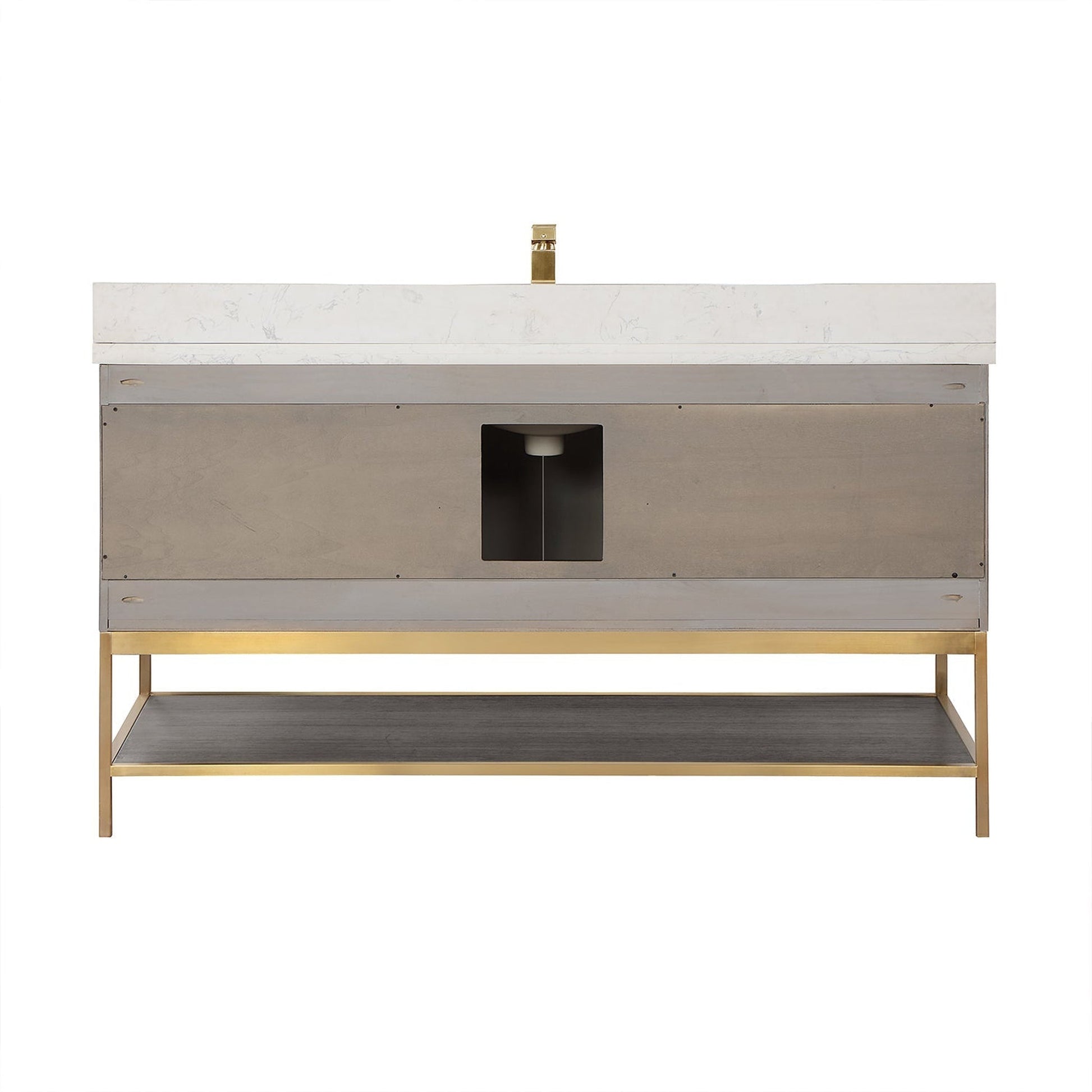 Altair Wildy 60" Classical Grey Freestanding Single Bathroom Vanity Set With Stylish Composite Grain White Stone Top, Rectangular Undermount Ceramic Sink, Overflow, and Backsplash