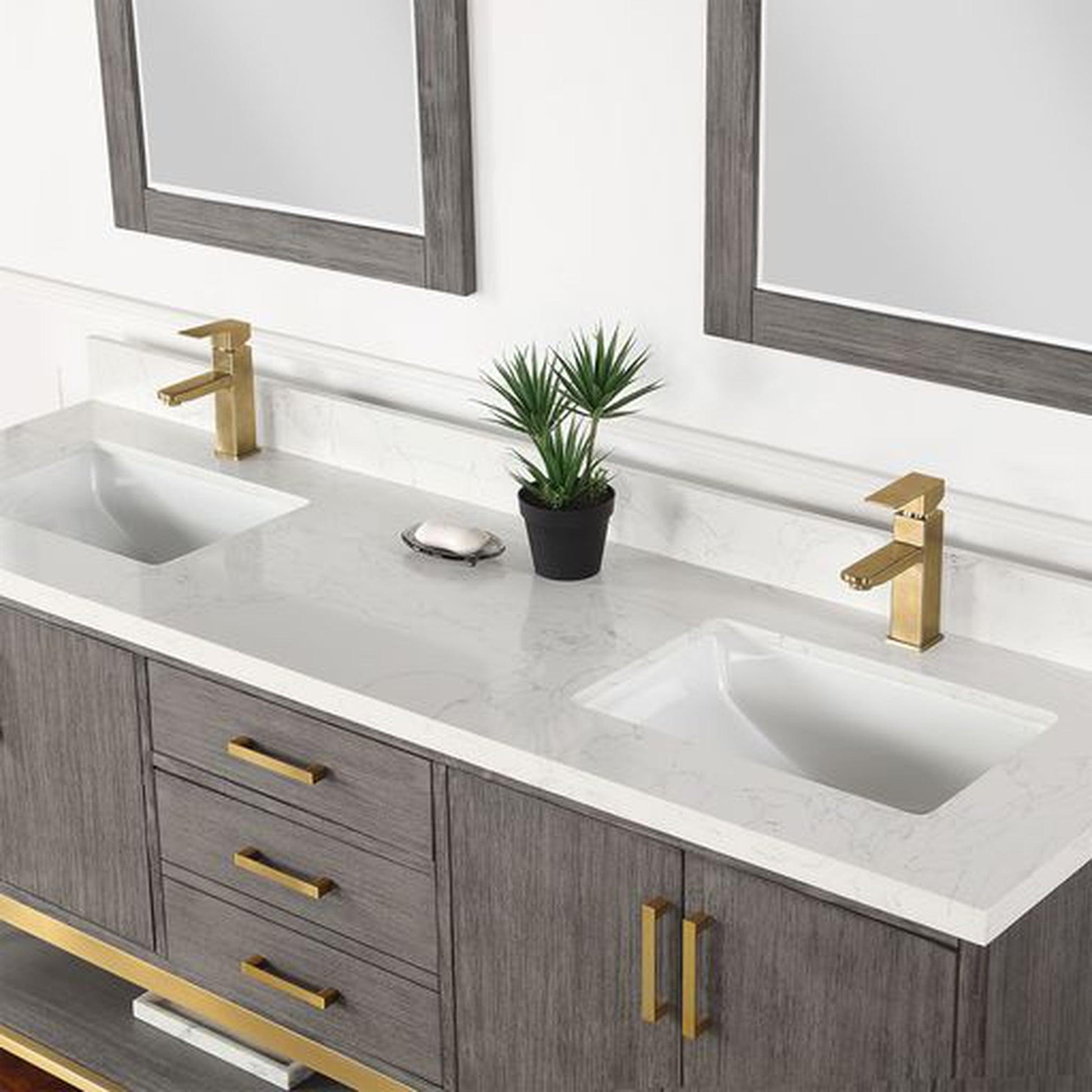 Altair Wildy 72" Classical Grey Freestanding Double Bathroom Vanity Set With Mirror, Stylish Composite Grain White Stone Top, Two Rectangular Undermount Ceramic Sinks, Overflow, and Backsplash