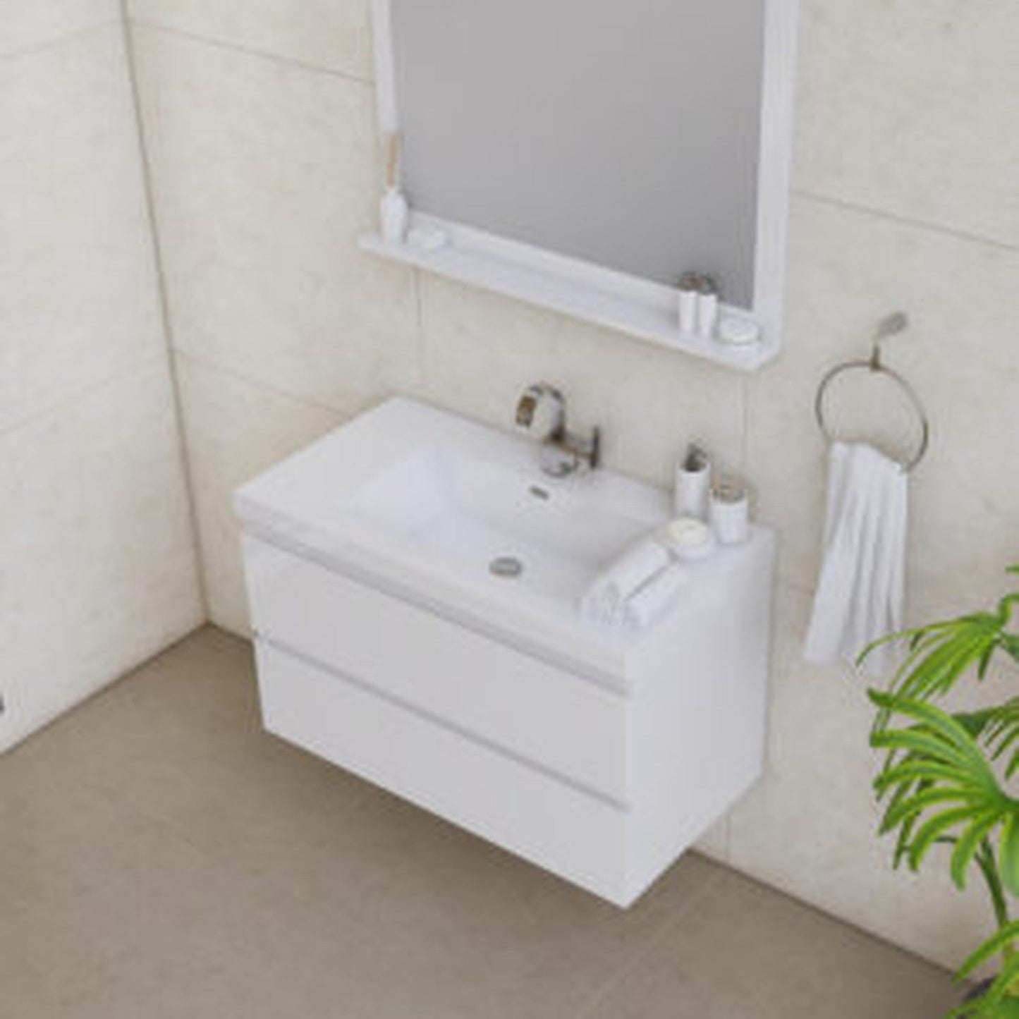 Alya Bath Paterno 36" Single White Modern Wall Mounted Bathroom Vanity With Acrylic Top and Integrated Sink