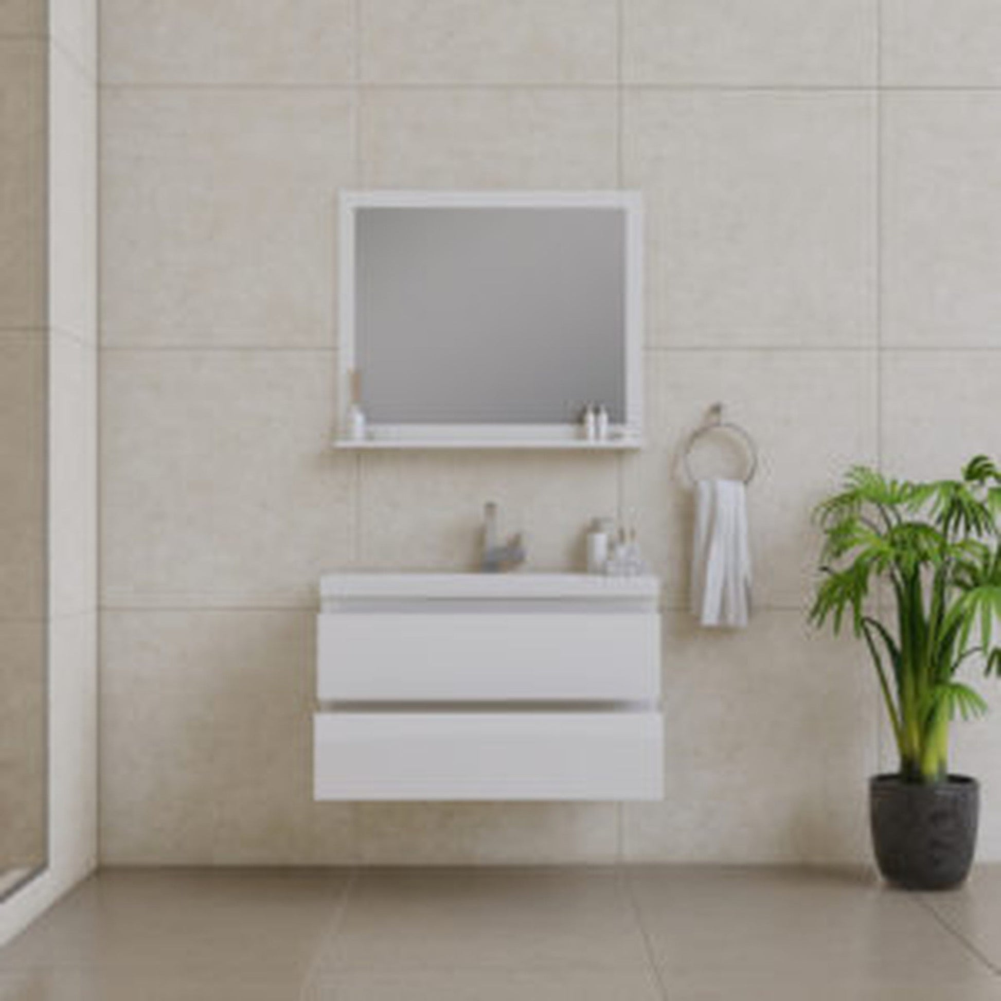 Alya Bath Paterno 36" Single White Modern Wall Mounted Bathroom Vanity With Acrylic Top and Integrated Sink