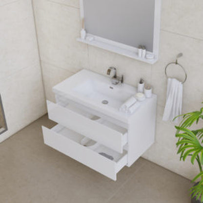 Alya Bath Paterno 36" Single White Modern Wall Mounted Bathroom Vanity With Acrylic Top and Integrated Sink