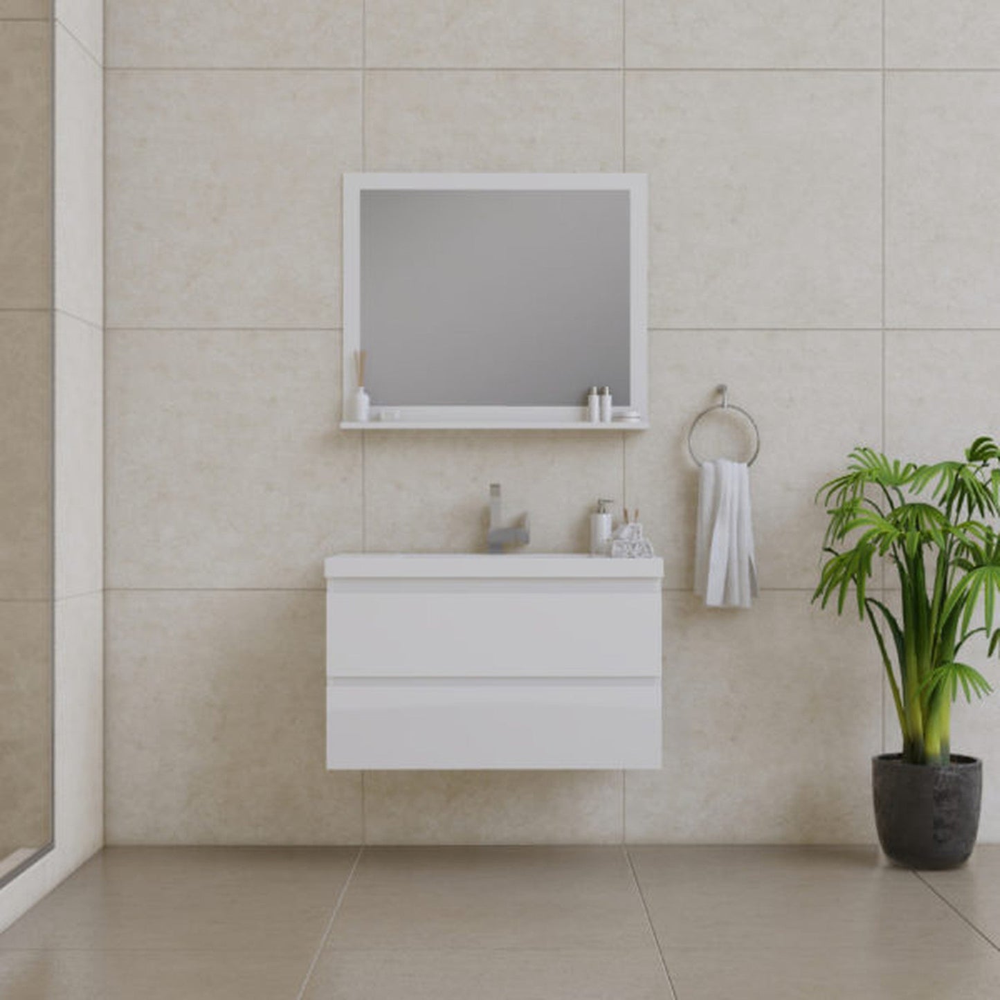 Alya Bath Paterno 36" Single White Modern Wall Mounted Bathroom Vanity With Acrylic Top and Integrated Sink