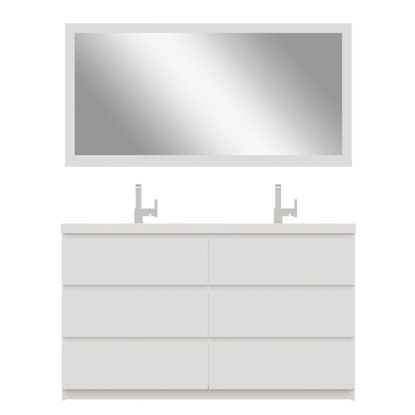 Alya Bath Paterno 60" Double White Modern Freestanding Bathroom Vanity With Acrylic Top and Integrated Sink