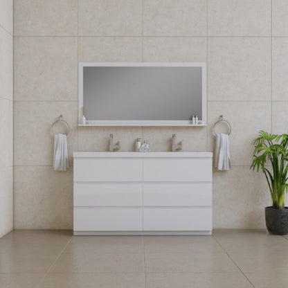 Alya Bath Paterno 60" Double White Modern Freestanding Bathroom Vanity With Acrylic Top and Integrated Sink