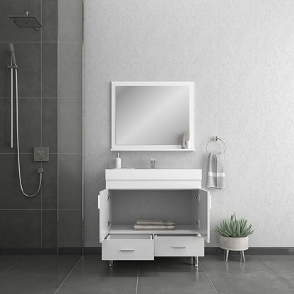 Alya Bath Ripley 36" Single White Modern Freestanding Bathroom Vanity With Integrated Acrylic Top, Acrylic Sink and Wall Mounted Mirror