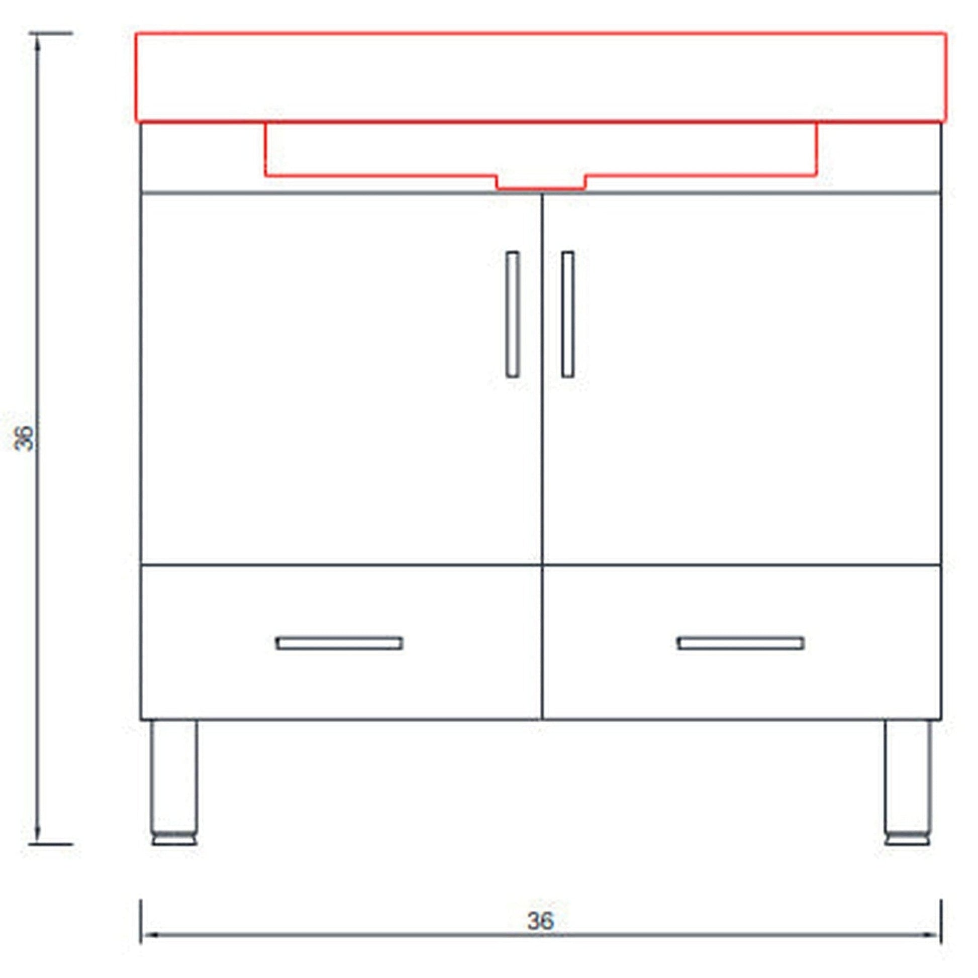 Alya Bath Ripley 36" Single White Modern Freestanding Bathroom Vanity With Integrated Acrylic Top, Acrylic Sink and Wall Mounted Mirror