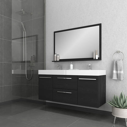 Alya Bath Ripley 60" Double Black Modern Wall Mounted Bathroom Vanity With Integrated Acrylic Top, Acrylic Sink and Wall Mounted Mirror