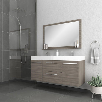 Alya Bath Ripley 60" Double Gray Modern Wall Mounted Bathroom Vanity With Integrated Acrylic Top, Acrylic Sink and Wall Mounted Mirror