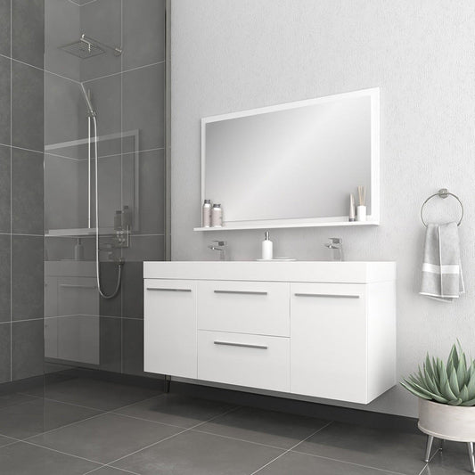 Alya Bath Ripley 60" Double White Modern Wall Mounted Bathroom Vanity With Integrated Acrylic Top, Acrylic Sink and Wall Mounted Mirror