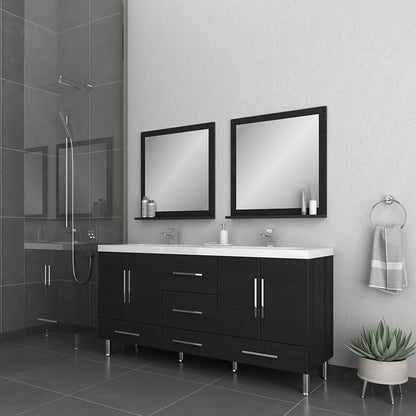 Alya Bath Ripley 72" Double Black Modern Freestanding Bathroom Vanity With Integrated Acrylic Top, Acrylic Sink and Wall Mounted Mirror