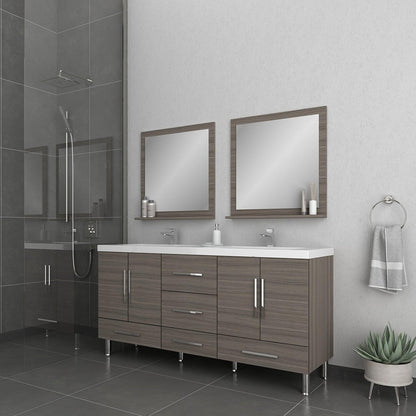 Alya Bath Ripley 72" Double Gray Modern Freestanding Bathroom Vanity With Integrated Acrylic Top, Acrylic Sink and Wall Mounted Mirror