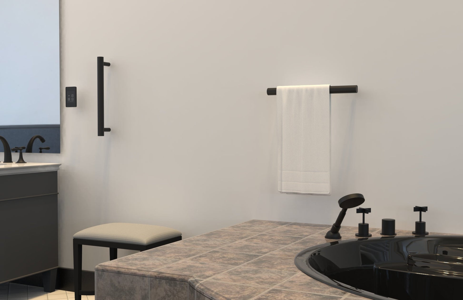 Amba Modello I Round 20" Hardwired Single Bar Matte Black Towel Warmer