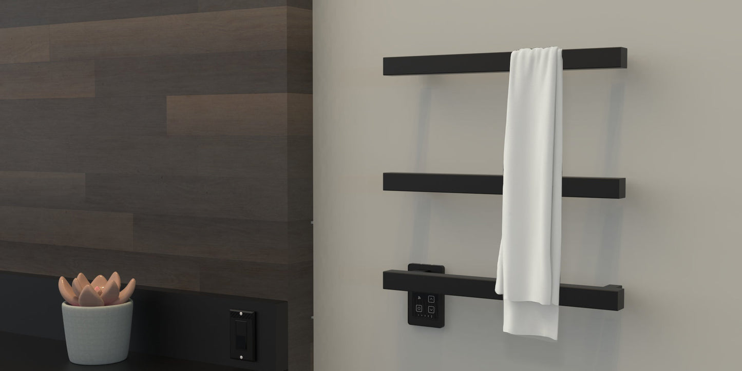 Amba Modello I Square 20" Hardwired Single Bar Matte Black Towel Warmer