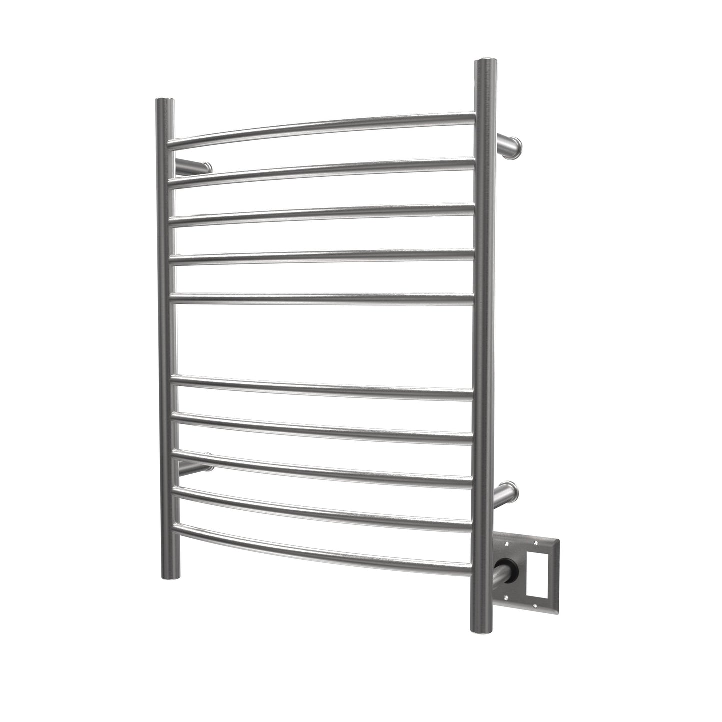 Amba Radiant Curved 10-Bar Brushed Stainless Steel Hardwired and Plug-in Combo Towel Warmer With Integrated On/Off Switch