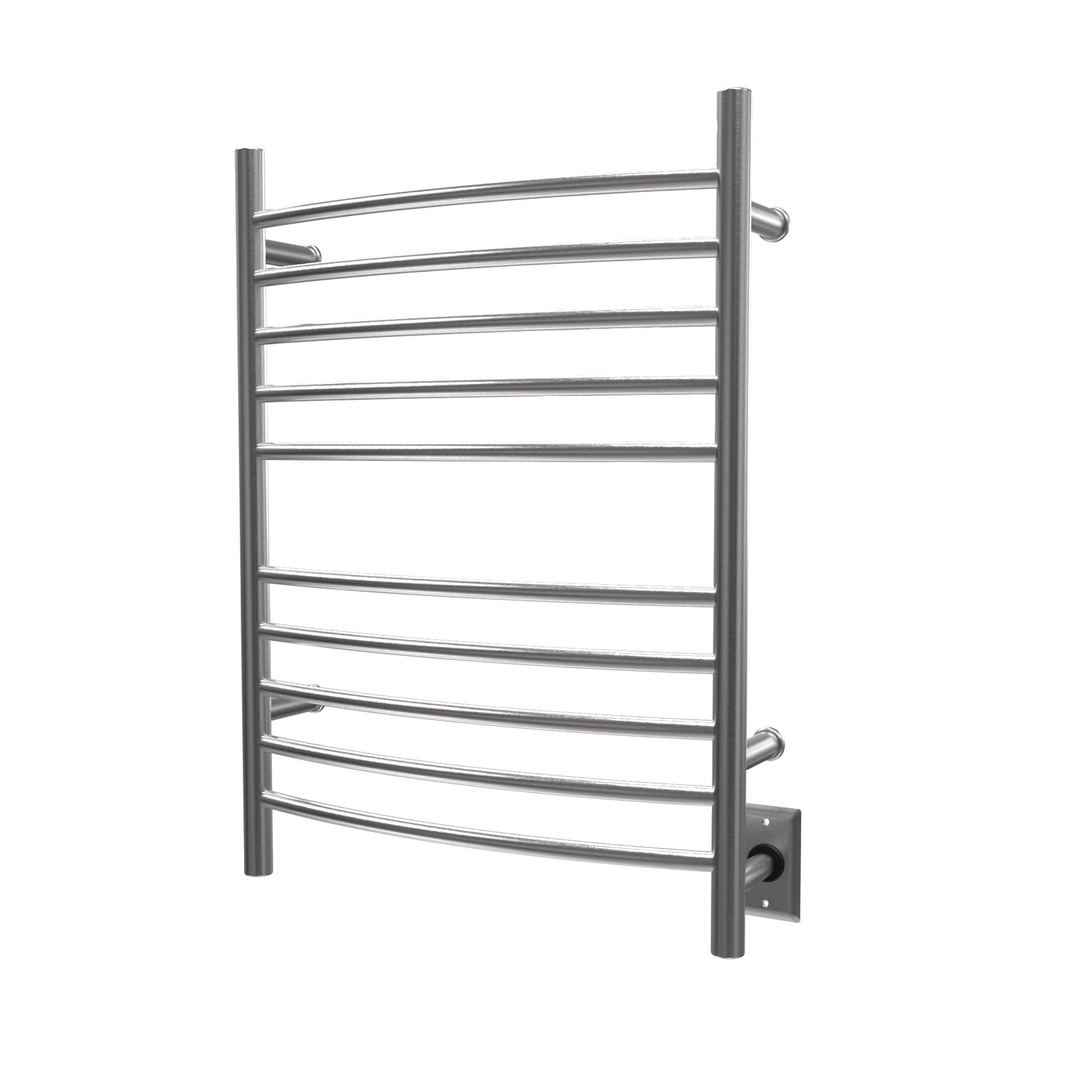 Amba Radiant Curved 10-Bar Brushed Stainless Steel Hardwired and Plug-in Combo Towel Warmer With Integrated On/Off Switch